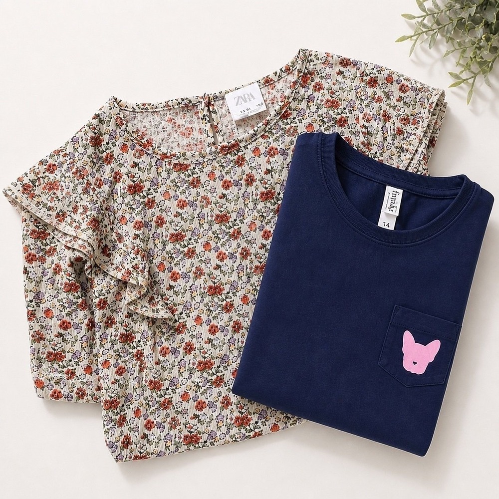 ZARA Girls Floral Blouse 11-12Y + Franki Long Sleeve Top Size 14 Bundle
